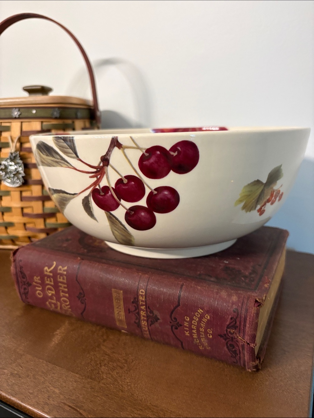 Spode Cherry Motif Ceramic Serving Bowl in White and Red